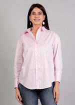 Women’s Solid Spread Collar With Long Sleeves Casual Shirt