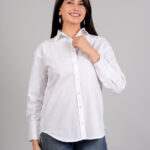 Women’s Solid Spread Collar With Long Sleeves Casual Shirt