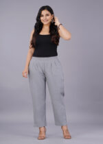 Women's Regular Fit Mid-Rise Ankle Length Solid Cotton Trouser Pants