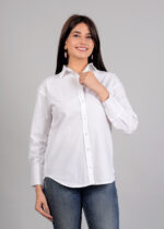 Women’s Solid Spread Collar With Long Sleeves Casual Shirt