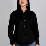 Women’s Solid Spread Collar With Long Sleeves Casual Shirt
