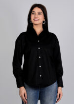 Women’s Solid Spread Collar With Long Sleeves Casual Shirt