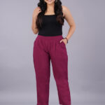 Women's Regular Fit Mid-Rise Ankle Length Solid Cotton Trouser Pants