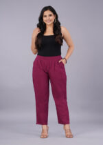 Women's Regular Fit Mid-Rise Ankle Length Solid Cotton Trouser Pants