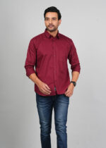 Men’s Cotton Fabric Spread Collar & Long Sleeves Solid Shirt - Image 2