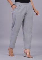Women's Regular Fit Mid-Rise Ankle Length Solid Cotton Trouser Pants - Image 3