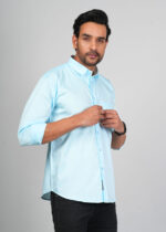 Men’s Cotton Fabric Spread Collar & Long Sleeves Solid Shirt - Image 3