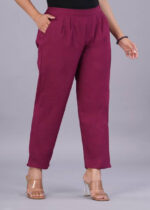 Women's Regular Fit Mid-Rise Ankle Length Solid Cotton Trouser Pants - Image 2