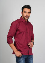 Men’s Cotton Fabric Spread Collar & Long Sleeves Solid Shirt - Image 3