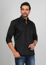 Men’s Cotton Fabric Spread Collar & Long Sleeves Solid Shirt