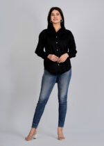 Women’s Solid Spread Collar With Long Sleeves Casual Shirt - Image 3