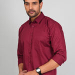 Men’s Cotton Fabric Spread Collar & Long Sleeves Solid Shirt