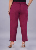 Women's Regular Fit Mid-Rise Ankle Length Solid Cotton Trouser Pants - Image 3