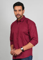 Men’s Cotton Fabric Spread Collar & Long Sleeves Solid Shirt