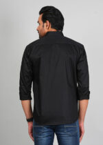Men’s Cotton Fabric Spread Collar & Long Sleeves Solid Shirt - Image 3