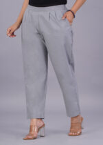 Women's Regular Fit Mid-Rise Ankle Length Solid Cotton Trouser Pants - Image 5