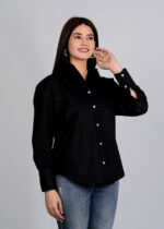 Women’s Solid Spread Collar With Long Sleeves Casual Shirt - Image 4