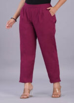 Women's Regular Fit Mid-Rise Ankle Length Solid Cotton Trouser Pants - Image 4