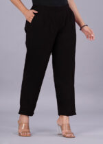 Women's Regular Fit Mid-Rise Ankle Length Solid Cotton Trouser Pants - Image 5