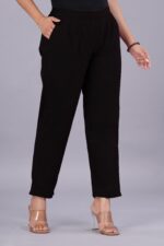 Women's Regular Fit Mid-Rise Ankle Length Solid Cotton Trouser Pants Combo Pack of 2 Pc - Image 3