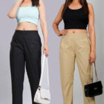 Women's Regular Fit Mid-Rise Ankle Length Solid Cotton Trouser Pants Combo Pack of 2 Pc