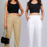 Women's Regular Fit Mid-Rise Ankle Length Solid Cotton Trouser Pants Combo Pack of 2 Pc