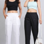 Women's Regular Fit Mid-Rise Ankle Length Solid Cotton Trouser Pants Combo Pack of 2 Pc