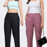 Women's Regular Fit Mid-Rise Ankle Length Solid Cotton Trouser Pants Combo Pack of 2 Pc