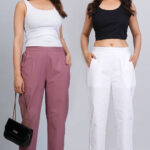 Women's Regular Fit Mid-Rise Ankle Length Solid Cotton Trouser Pants Combo Pack of 2 Pc