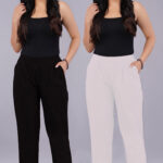 Women's Regular Fit Mid-Rise Ankle Length Solid Cotton Trouser Pants Combo Pack of 2 Pc
