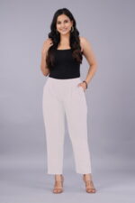 Women's Regular Fit Mid-Rise Ankle Length Solid Cotton Trouser Pants Combo Pack of 2 Pc - Image 5