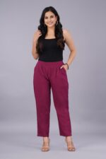 Women's Regular Fit Mid-Rise Ankle Length Solid Cotton Trouser Pants Combo Pack of 2 Pc - Image 5
