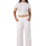 Women's Viscose Rayon Elastic Band Straight Fit High Waist Solid Trousers Pant
