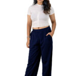 Women's Viscose Rayon Elastic Band Straight Fit High Waist Solid Trousers Pant