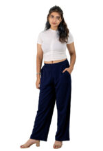 Women's Viscose Rayon Elastic Band Straight Fit High Waist Solid Trousers Pant