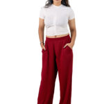 Women's Viscose Rayon Elastic Band Straight Fit High Waist Solid Trousers Pant
