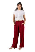 Women's Viscose Rayon Elastic Band Straight Fit High Waist Solid Trousers Pant