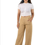 Women's Viscose Rayon Elastic Band Straight Fit High Waist Solid Trousers Pant