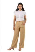 Women's Viscose Rayon Elastic Band Straight Fit High Waist Solid Trousers Pant