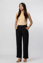 Women's Viscose Rayon Elastic Band Straight Fit High Waist Solid Trousers Pant