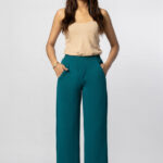 Women's Viscose Rayon Elastic Band Straight Fit High Waist Solid Trousers Pant