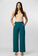 Women's Viscose Rayon Elastic Band Straight Fit High Waist Solid Trousers Pant