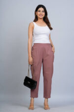 Women's Regular Fit Mid-Rise Ankle Length Solid Cotton Trouser Pant