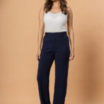 Women's Viscose Rayon Elastic Band Straight Fit High Waist Solid Trousers Pant