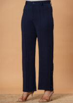 Women's Viscose Rayon Elastic Band Straight Fit High Waist Solid Trousers Pant - Image 3