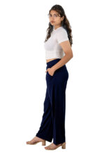 Women's Viscose Rayon Elastic Band Straight Fit High Waist Solid Trousers Pant - Image 3