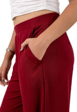 Women's Viscose Rayon Elastic Band Straight Fit High Waist Solid Trousers Pant - Image 2