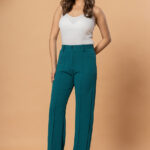 Women's Viscose Rayon Elastic Band Straight Fit High Waist Solid Trousers Pant