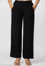 Women's Viscose Rayon Elastic Band Straight Fit High Waist Solid Trousers Pant - Image 3