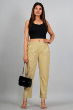 Women's Regular Fit Mid-Rise Ankle Length Solid Cotton Trouser Pant
